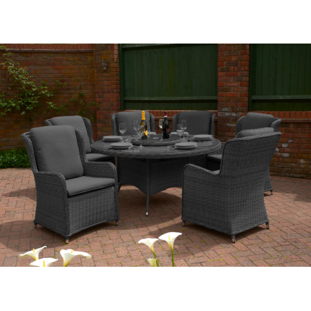 Vouvant Rattan Round 1.5mTable Dining Set 6 chairs Charcoal