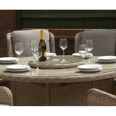 Vouvant Rattan Round 1.5mTable Dining Set 6 chairs Latte