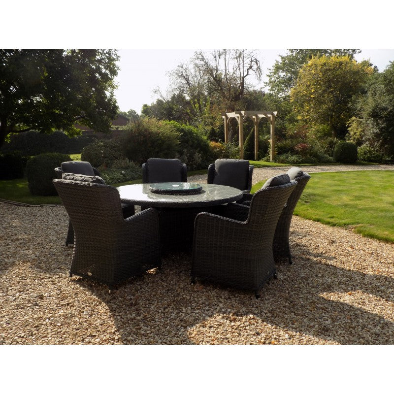 Vouvant Rattan Round 1.5mTable Dining Set 6 chairs Charcoal