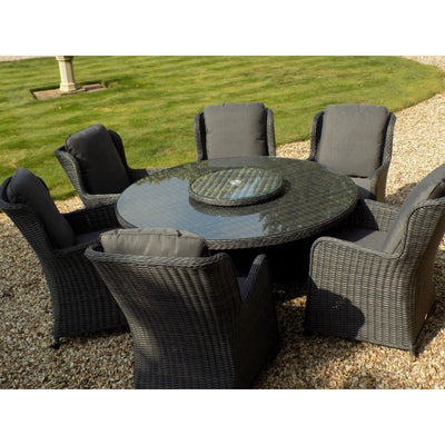 Vouvant Rattan Round 1.5mTable Dining Set 6 chairs Charcoal