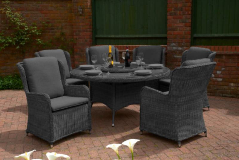 Vouvant Rattan Round 1.5mTable Dining Set 6 chairs Charcoal