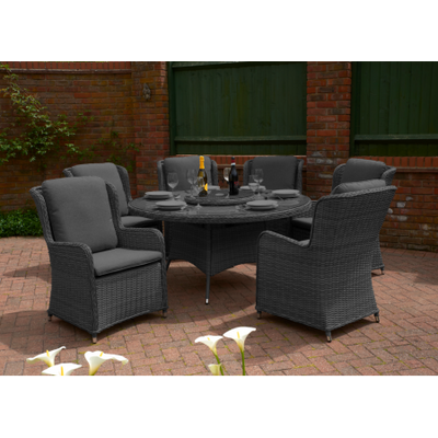 Vouvant Rattan Round 1.5mTable Dining Set 6 chairs Charcoal